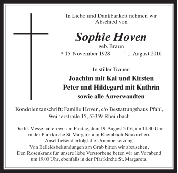 Anzeige von Sophie Hoven von  Schaufenster/Blickpunkt 