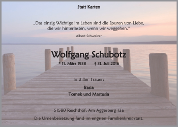 Anzeige von Wolfgang Schubotz von  Anzeigen Echo 