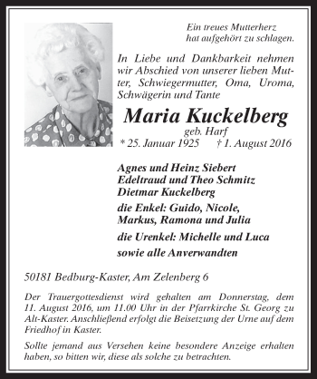 Anzeige von Maria Kuckelberg von  Werbepost 