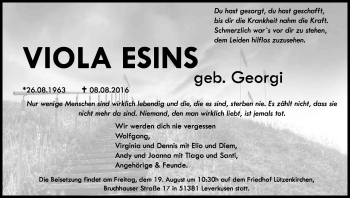 Anzeige von Viola Esins von Kölner Stadt-Anzeiger / Kölnische Rundschau / Express
