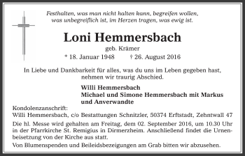 Anzeige von Loni Hemmersbach von  Werbepost 