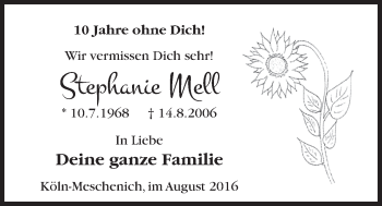 Anzeige von Stephanie Mell von  Schlossbote/Werbekurier 