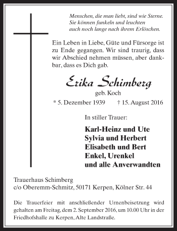 Anzeige von Erika Schimberg von  Werbepost 