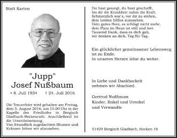 Anzeige von Josef Nußmann von  Bergisches Handelsblatt 