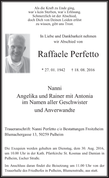 Anzeige von Raffaele Perfetto von  Wochenende 