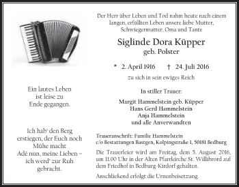 Anzeige von Siglinde Dora Küpper von  Werbepost 