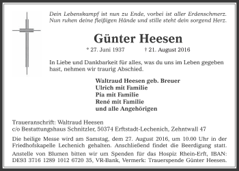 Anzeige von Günter Heesen von  Werbepost 