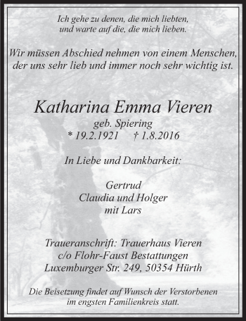 Anzeige von Katharina Emma Vieren von  Wochenende 