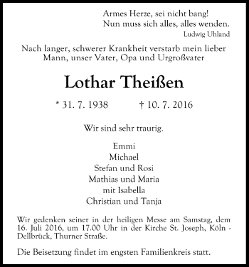 Anzeige von Lothar Theißen von Kölner Stadt-Anzeiger / Kölnische Rundschau / Express
