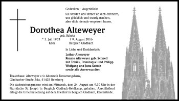 Anzeige von Dorothea Alteweyer von Kölner Stadt-Anzeiger / Kölnische Rundschau / Express