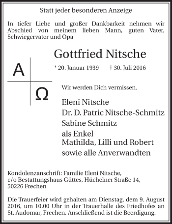 Anzeige von Gottfried Nitsche von  Sonntags-Post 