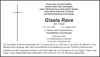 Anzeige von Gisela Rave von  Kölner Wochenspiegel 