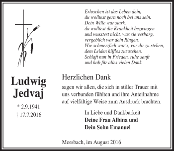 Anzeige von Ludwig Jedvaj von  Lokalanzeiger 
