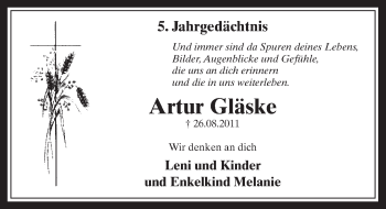 Anzeige von Artur Gläske von  Werbepost 