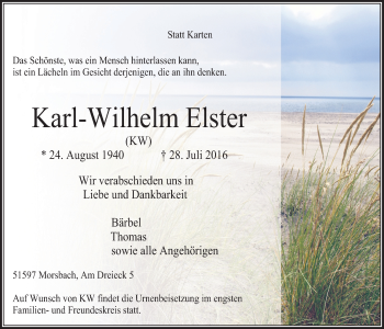 Anzeige von Karl-Wilhelm Elster von  Lokalanzeiger 