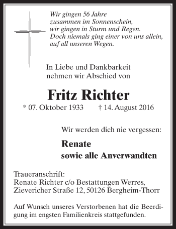 Anzeige von Fritz Richter von  Werbepost 