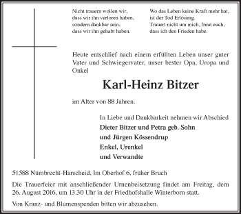 Anzeige von Karl-Heinz Bitzer von  Lokalanzeiger 