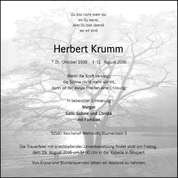 Anzeige von Herbert Krumm von  Anzeigen Echo 
