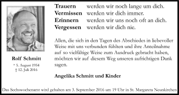 Anzeige von Rolf Schmitt von Kölner Stadt-Anzeiger / Kölnische Rundschau / Express