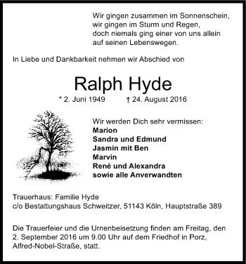 Anzeige von Ralph Hyde von Kölner Stadt-Anzeiger / Kölnische Rundschau / Express