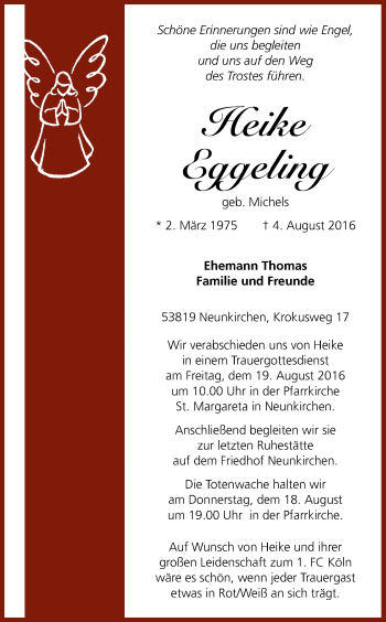 Anzeige von Heike Eggeling von Kölner Stadt-Anzeiger / Kölnische Rundschau / Express