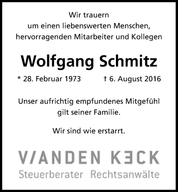 Anzeige von Wolfgang Schmitz von Kölner Stadt-Anzeiger / Kölnische Rundschau / Express