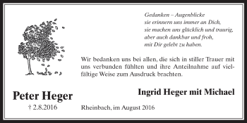 Anzeige von Peter Heger von  Schaufenster/Blickpunkt 