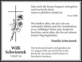 Anzeige von Willi Schwientek von  Schlossbote/Werbekurier 