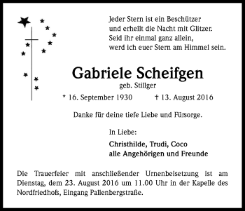 Anzeige von Gabriele Scheifgen von Kölner Stadt-Anzeiger / Kölnische Rundschau / Express