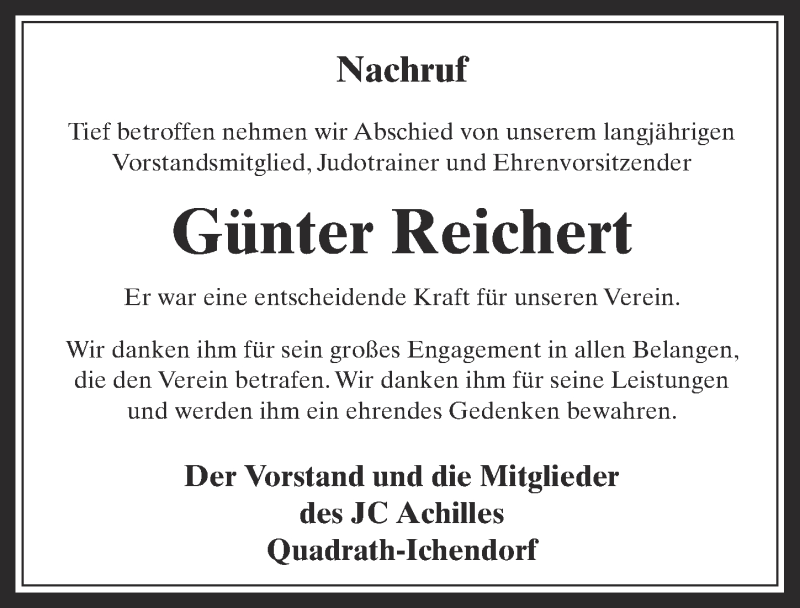  Traueranzeige für Günter Reichert vom 24.08.2016 aus  Werbepost 