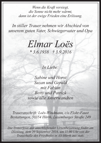 Anzeige von Elmar Loes von  Sonntags-Post 