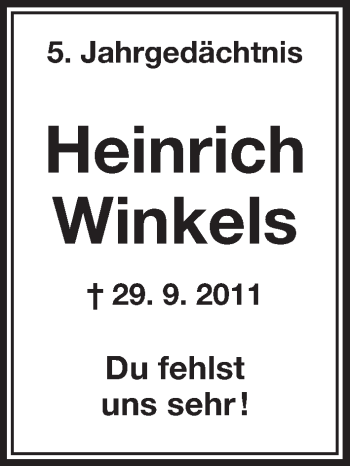 Anzeige von Heinrich Winkels von  Anzeigen Echo 
