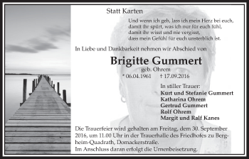 Anzeige von Brigitte Gummert von  Sonntags-Post 
