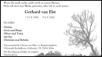 Anzeige von Gerhard van Elst von Kölner Stadt-Anzeiger / Kölnische Rundschau / Express