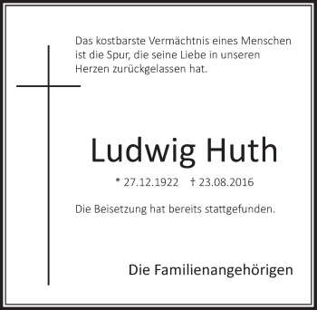 Anzeige von Ludwig Huth von  Sonntags-Post 