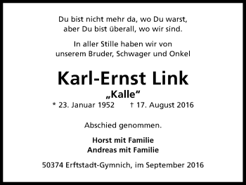 Anzeige von Karl-Ernst Link von Kölner Stadt-Anzeiger / Kölnische Rundschau / Express
