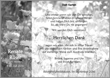 Anzeige von Renate Rüser von  Anzeigen Echo 