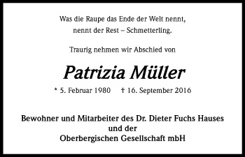 Anzeige von Patrizia Müller von Kölner Stadt-Anzeiger / Kölnische Rundschau / Express