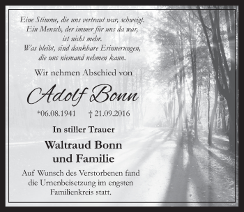 Anzeige von Adolf Bonn von  Sonntags-Post 
