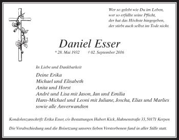Anzeige von Daniel Esser von  Werbepost 