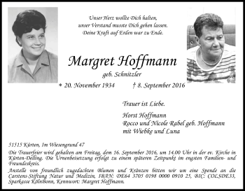 Anzeige von Margret Hoffmann von Kölner Stadt-Anzeiger / Kölnische Rundschau / Express