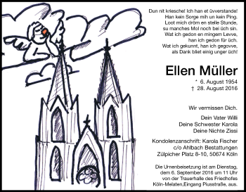 Anzeige von Ellen Müller von Kölner Stadt-Anzeiger / Kölnische Rundschau / Express