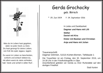 Anzeige von Gerda Grochocky von  Bergisches Handelsblatt 