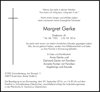 Anzeige von Margret Gerke von Kölner Stadt-Anzeiger / Kölnische Rundschau / Express