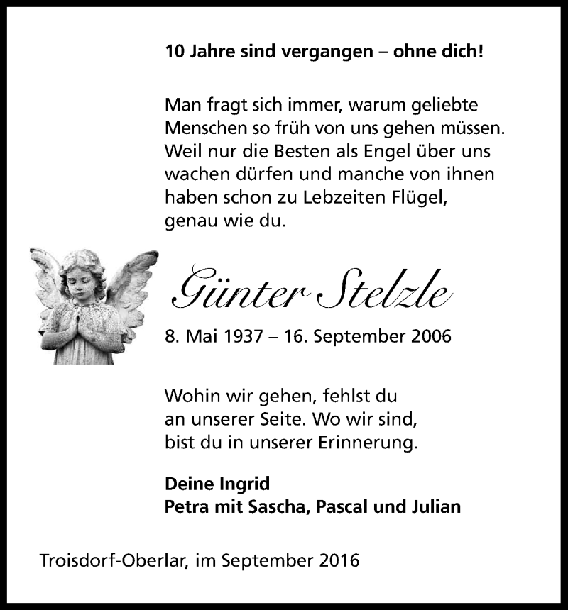  Traueranzeige für Günter Stelzle vom 17.09.2016 aus Kölner Stadt-Anzeiger / Kölnische Rundschau / Express