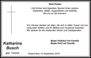 Anzeige von Katharina Busch von  Sonntags-Post 