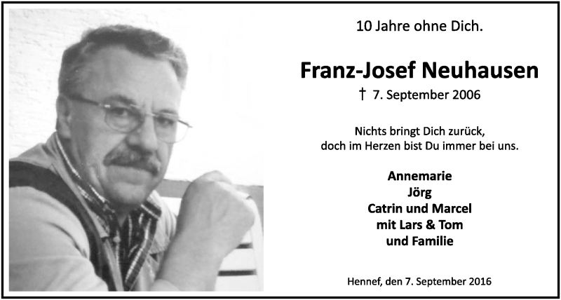  Traueranzeige für Franz-Josef Neuhausen vom 07.09.2016 aus  Extra Blatt 