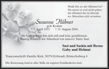 Anzeige von Susanne Hübner von  Werbepost 
