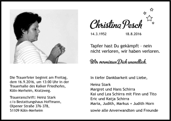 Anzeige von Christina Pesch von Kölner Stadt-Anzeiger / Kölnische Rundschau / Express