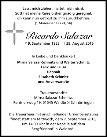 Anzeige von Ricardo Salazar von Kölner Stadt-Anzeiger / Kölnische Rundschau / Express